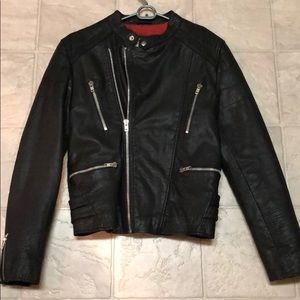 Topman Mens Black Faux Leather Motorcycle Jacket